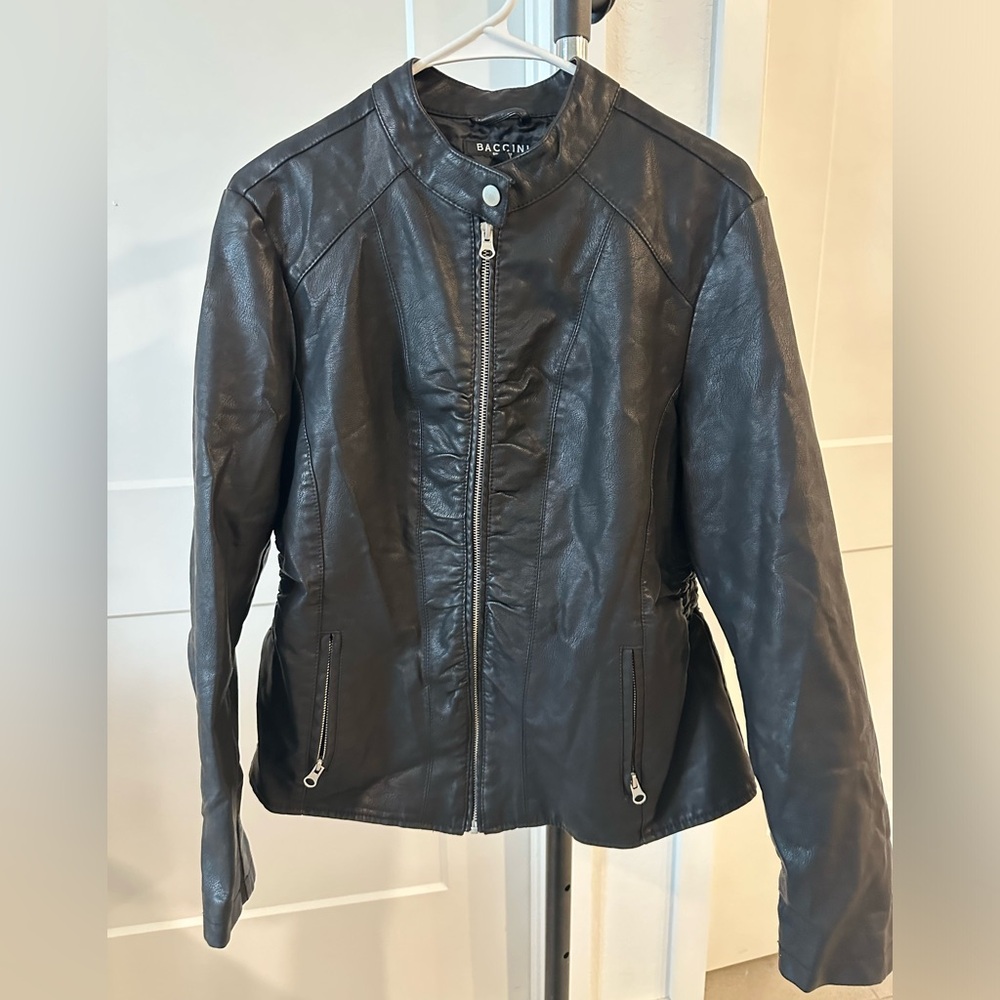 Baccini Black Faux Leather Jacket Sz  L
